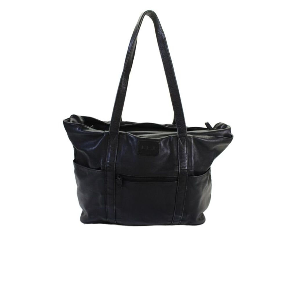 Tumi Womens Leather Zipper Closure Large Shoulder Handbag Black